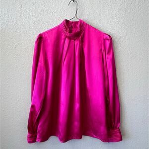 Vintage 80s pink flowy high neck top size 10P